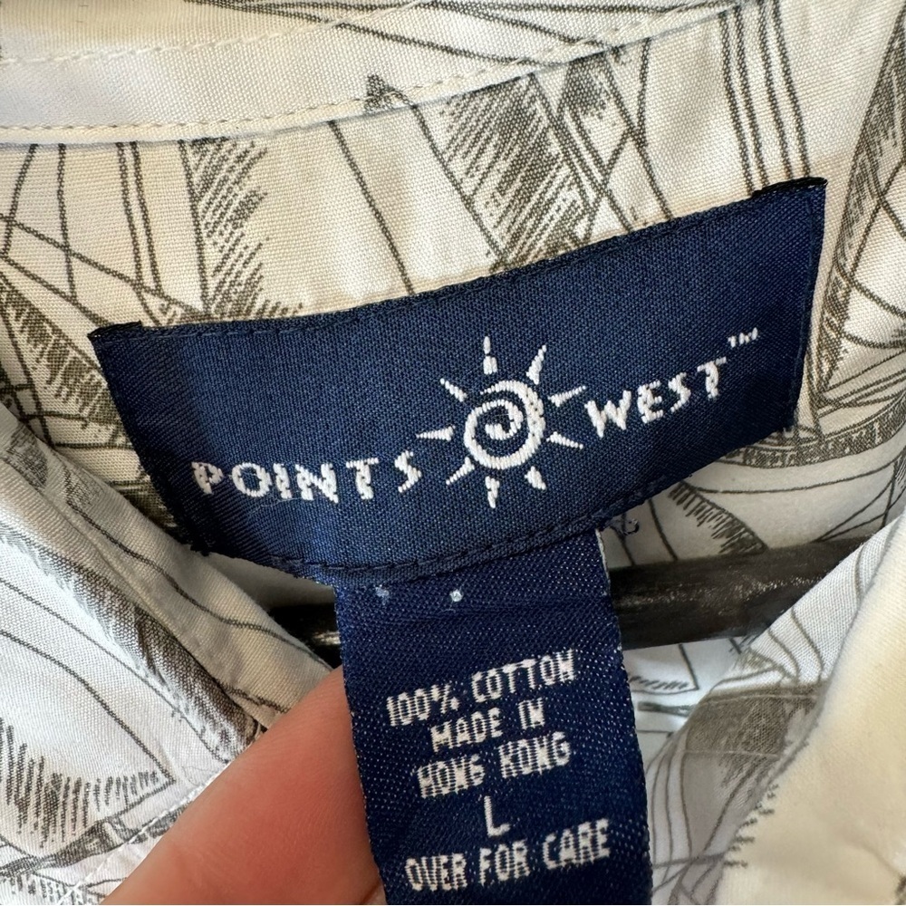 vintage men sailboat print buttondown shirt white gray nautical 100%cotton large - Picture 7 of 13